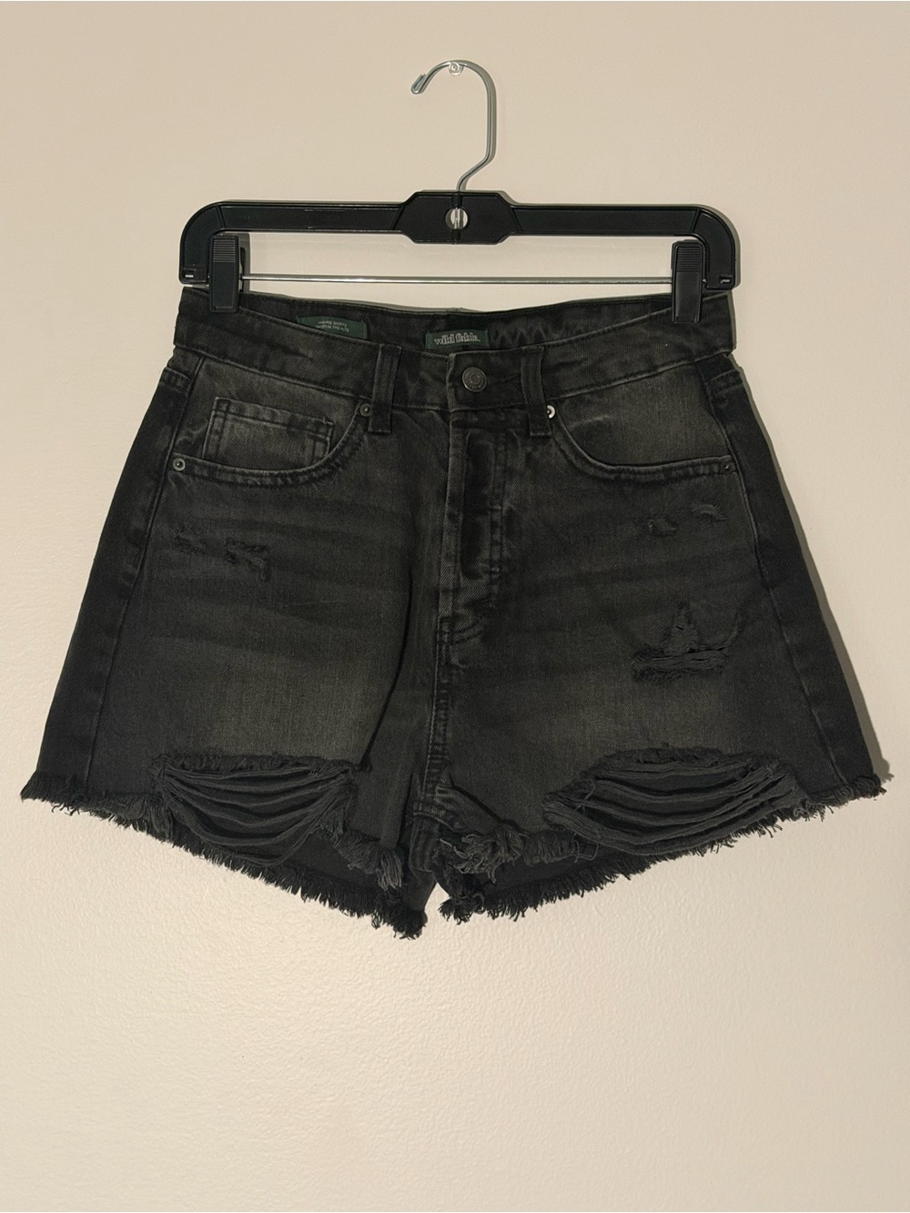 High-Rise Black Distressed Denim Shorts